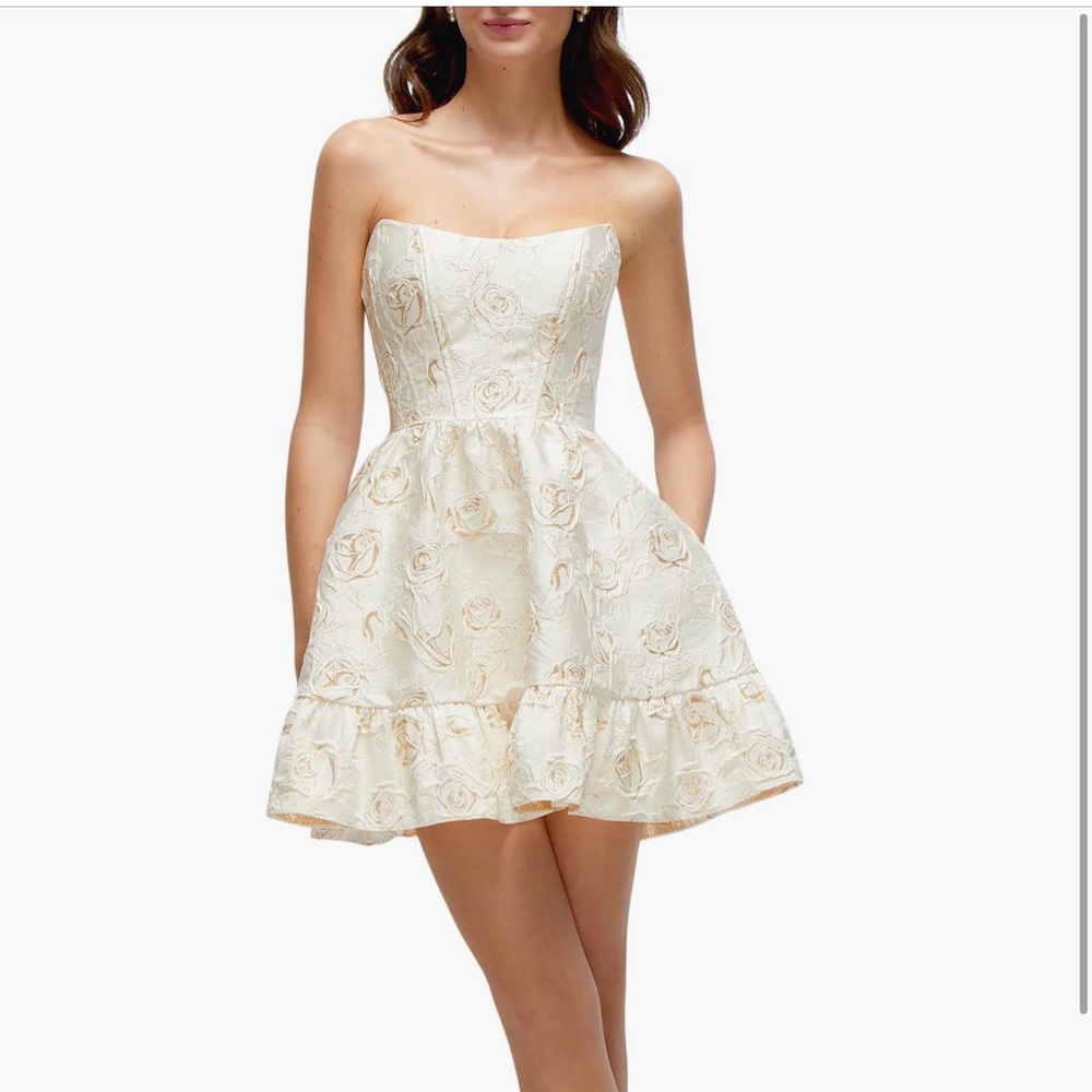 Dessy Collection Cream Floral Mini Dress